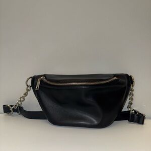 Black Leather Chain Link Strap Belt Bag